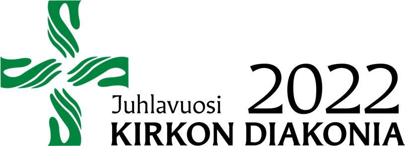 kirkon diakonian juhlavuoden 2022 logo, missä neljä kättä kohtaavat muodostaen ristin