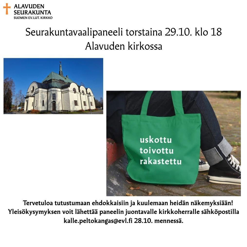 Vaalipaneelin to 29.10. klo 18 mainos (Alavuden kirkko)